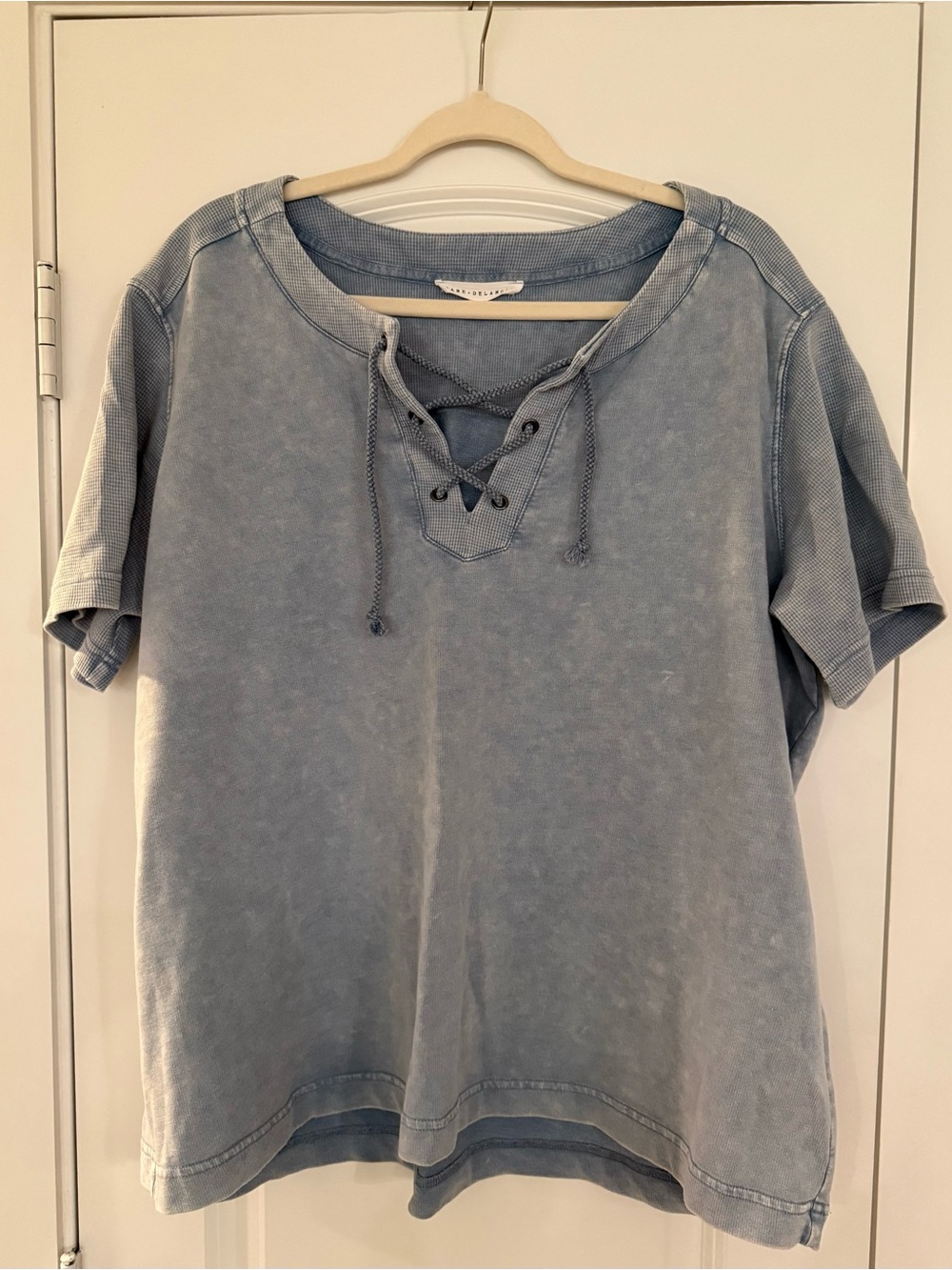 Jane and Delancey Light Blue Lace-Up Short Sleeve Top